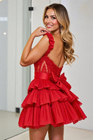 Load image into Gallery viewer, Red Corset Chiffon A Line Short Prom Dress with Appliques