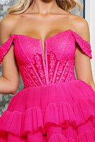 Load image into Gallery viewer, Corset Pink Tulle A Line Short Prom Dress with Appliques
