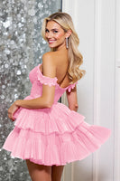 Load image into Gallery viewer, Corset Pink Tulle A Line Short Prom Dress with Appliques