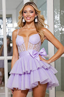 Load image into Gallery viewer, Lilac Corset Tulle A Line Short Prom Dress with Appliques