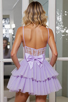Load image into Gallery viewer, Lilac Corset Tulle A Line Short Prom Dress with Appliques