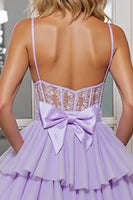 Load image into Gallery viewer, Lilac Corset Tulle A Line Short Prom Dress with Appliques