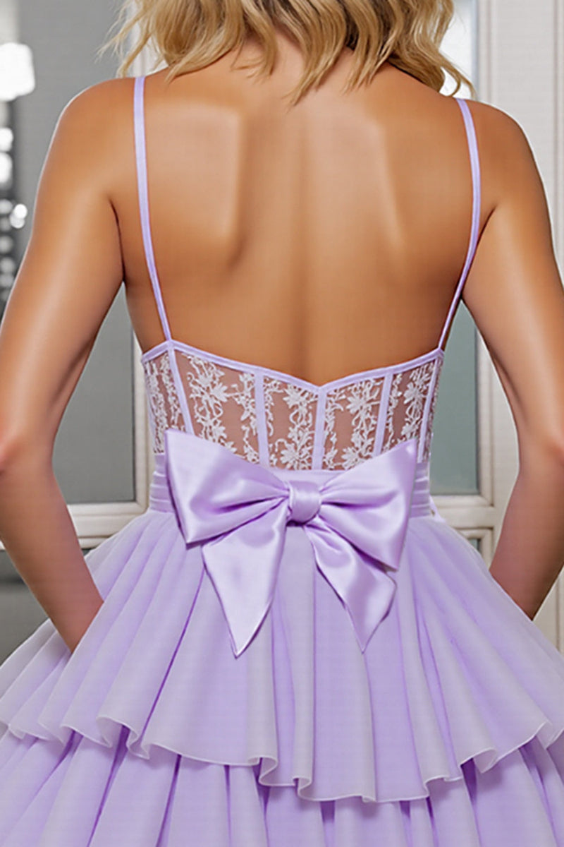 Load image into Gallery viewer, Lilac Corset Tulle A Line Short Prom Dress with Appliques