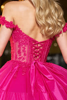 Load image into Gallery viewer, Fuchsia Corset A Line Tulle Short Prom Dress with Lace