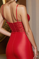 Load image into Gallery viewer, Red Corset Bodycon Short Satin Prom Dress with Appliques
