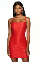 Load image into Gallery viewer, Orange Bodycon Satin Spaghetti Straps Short Prom Dress