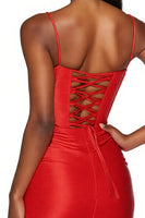Load image into Gallery viewer, Orange Bodycon Satin Spaghetti Straps Short Prom Dress