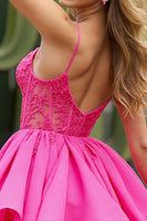 Load image into Gallery viewer, Corset Fuchsia Tulle A Line Short Prom Dress with Appliques