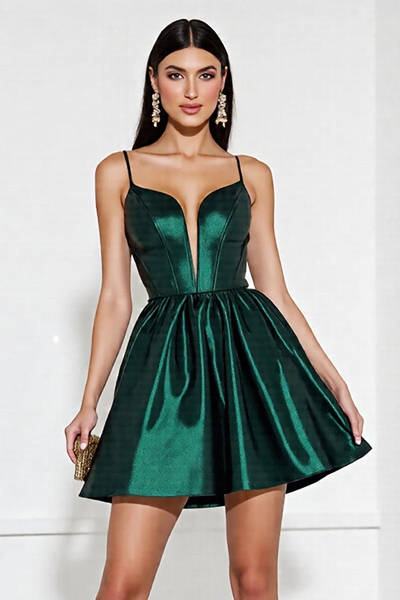 Load image into Gallery viewer, Dark Green Satin Corset A Line Short Prom Dress