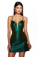 Load image into Gallery viewer, Dark Green Corset Satin A Line Short Prom Dress