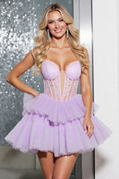 Load image into Gallery viewer, Lilac Corset A Line Tulle Short Prom Dress with Appliques