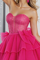 Load image into Gallery viewer, Sparkly Fuchsia Corset A Line Tulle Short Prom Dress with Beading