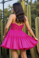 Load image into Gallery viewer, Fuchsia Corset A Line Short Prom Dress with Lace Appliques