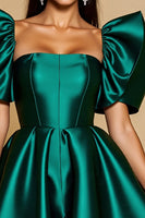 Load image into Gallery viewer, Dark Green A Line Short Satin Prom Dress with Ruffles
