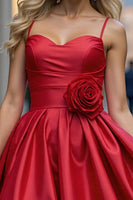 Load image into Gallery viewer, Red A Line Short Satin Prom Dress with 3D Flowers