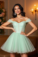 Load image into Gallery viewer, Light Green Corset A Line Short Tulle Prom Dress