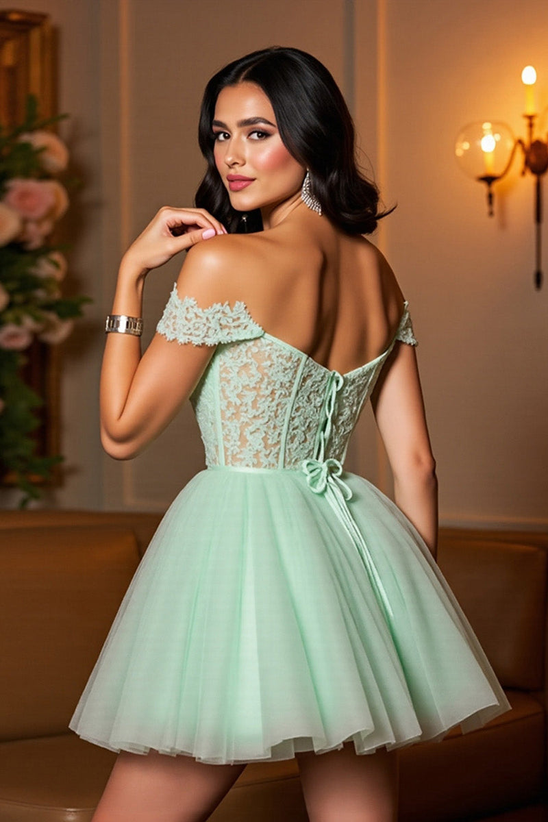 Load image into Gallery viewer, Light Green Corset A Line Short Tulle Prom Dress