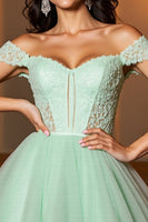 Load image into Gallery viewer, Light Green Corset A Line Short Tulle Prom Dress