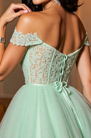 Load image into Gallery viewer, Light Green Corset A Line Short Tulle Prom Dress