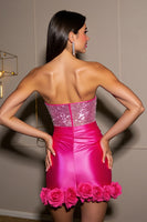 Load image into Gallery viewer, Sparkly Fuchsia Bodycon Beaded Short Corset Prom Dress