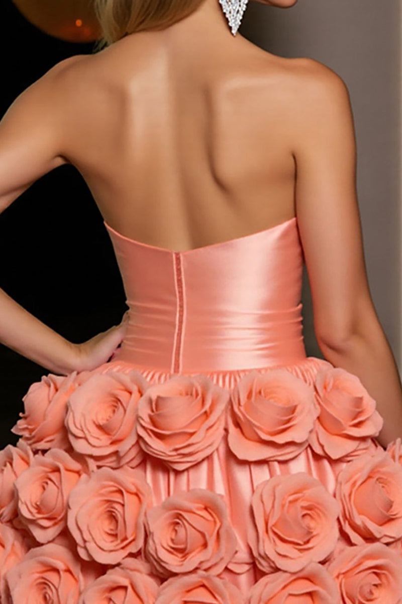 Load image into Gallery viewer, Orange Satin A Line Short Prom Dress with 3D Flowers