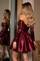 Load image into Gallery viewer, Sparkly Burgundy Sequins A Line Short Prom Dress