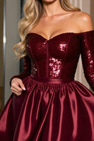 Load image into Gallery viewer, Sparkly Burgundy Sequins A Line Short Prom Dress