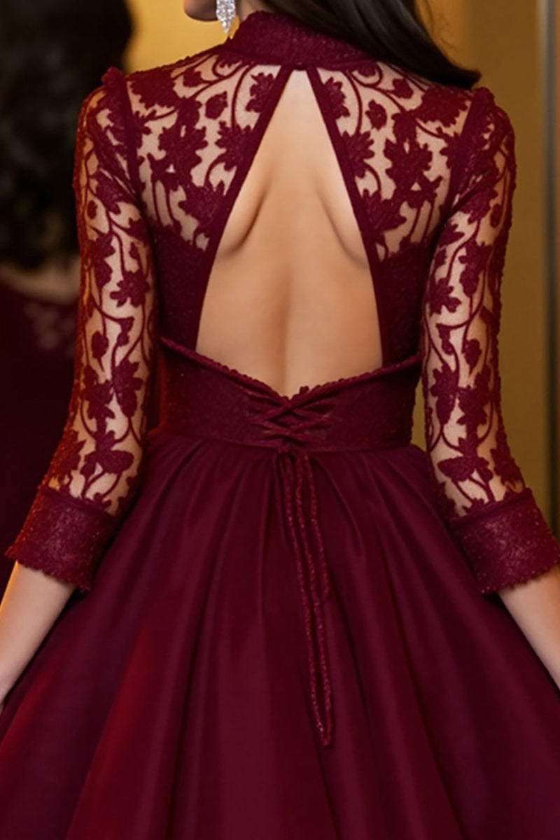 Load image into Gallery viewer, Burgundy A Line Tulle Short Corset Prom Dress with Lace