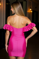 Load image into Gallery viewer, Fuchsia Ruffled Tight Bodycon Short Satin Prom Dress