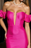 Load image into Gallery viewer, Fuchsia Ruffled Tight Bodycon Short Satin Prom Dress
