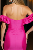 Load image into Gallery viewer, Fuchsia Ruffled Tight Bodycon Short Satin Prom Dress
