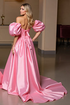 Pink Tight Bodycon Side Cape Satin Short Prom Dress