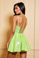 Load image into Gallery viewer, Sparkly Green Sequins A Line Short Corset Prom Dress