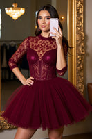 Load image into Gallery viewer, Burgundy Tulle Corset A Line Short Prom Dress with Lace