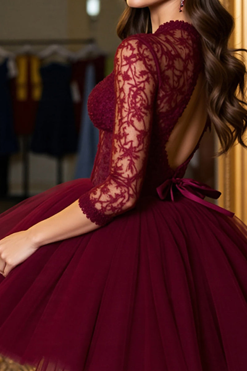 Load image into Gallery viewer, Burgundy Tulle Corset A Line Short Prom Dress with Lace