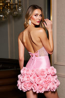 Load image into Gallery viewer, Sparkly Pink Corset Tight Short Satin Prom Dress with Flowers