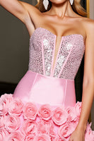 Load image into Gallery viewer, Sparkly Pink Corset Tight Short Satin Prom Dress with Flowers