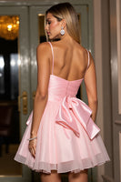 Load image into Gallery viewer, Pink A Line Tulle Spaghetti Straps Ruched Short Prom Dress