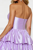 Load image into Gallery viewer, Lilac A Line Strapless Tiered Short Satin Prom Dress