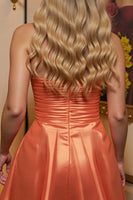 Load image into Gallery viewer, Orange Satin A Line Strapless Short Prom Dress