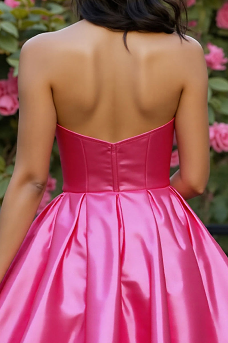 Load image into Gallery viewer, Sparkly Corset Fuchsia Satin A Line Short Prom Dress with Beading
