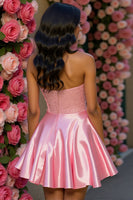 Load image into Gallery viewer, Sparkly Pink A Line Corset Satin Short Prom Dress
