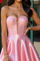 Load image into Gallery viewer, Sparkly Pink A Line Corset Satin Short Prom Dress