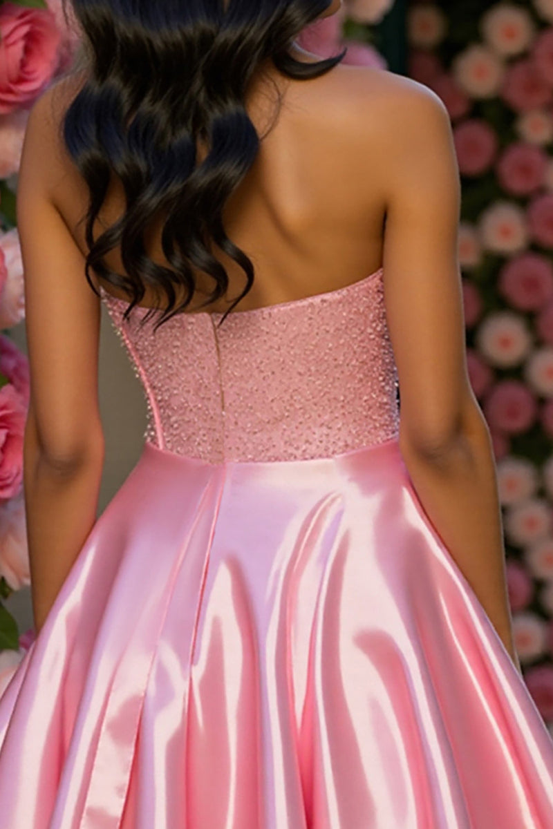 Load image into Gallery viewer, Sparkly Pink A Line Corset Satin Short Prom Dress