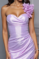 Load image into Gallery viewer, Lilac Satin One Shoulder Short Bodycon Prom Dress