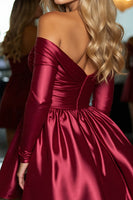 Load image into Gallery viewer, Sparkly Burgundy A Line Satin Short Prom Dress with Beading