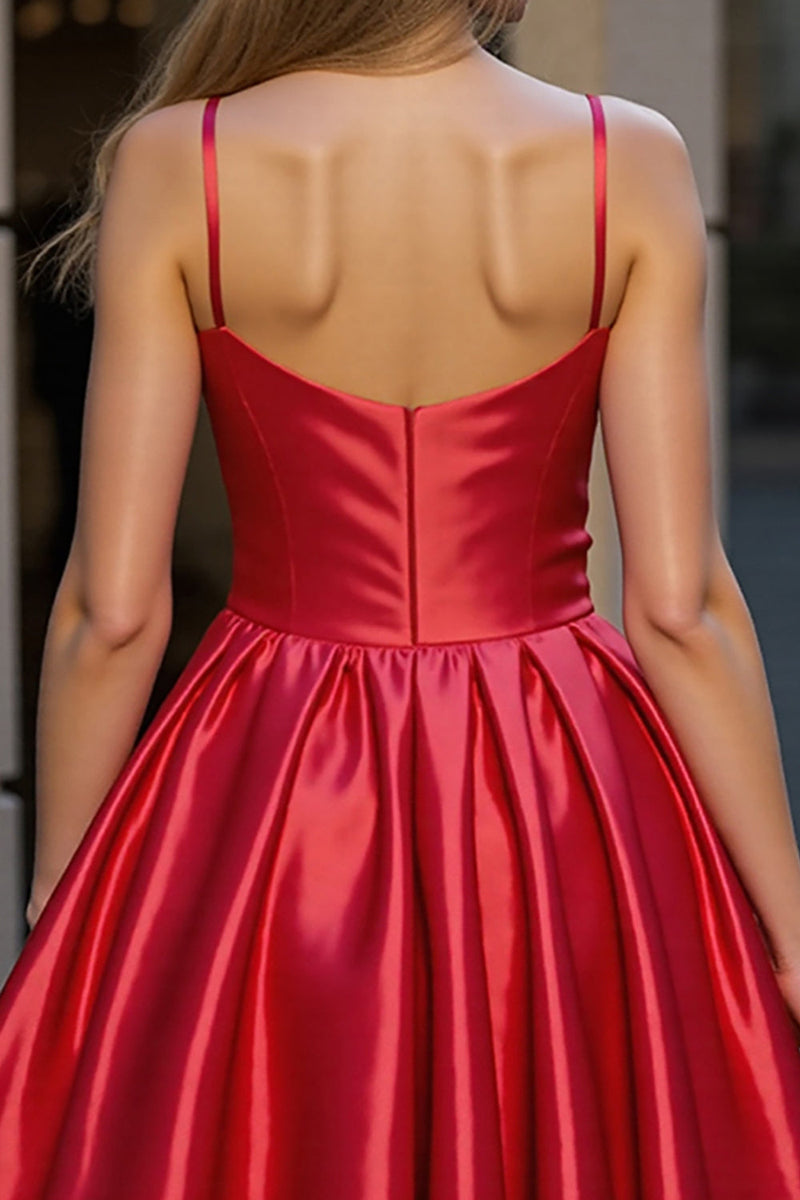 Load image into Gallery viewer, Red Satin Spaghetti Straps A Line Short Prom Dress