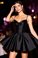 Load image into Gallery viewer, Black Corset Satin A Line Short Prom Dress