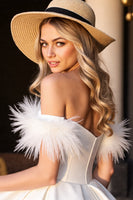 Load image into Gallery viewer, White Sweetheart Corset Short Prom Dress with Feathers