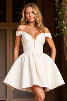 Load image into Gallery viewer, White Deep V-Neck A Line Corset Short Prom Dress